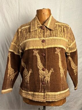 Vintage Anu by Natural Women’s Safari Giraffe Tapestry Jacket Tan Sz. S